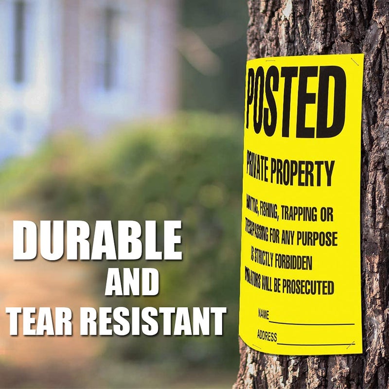 TAPIX Heavy Duty Posted Signs - No Hunting or Trespassing (Yellow, 11" x 11", 100 Pack) - Image 5